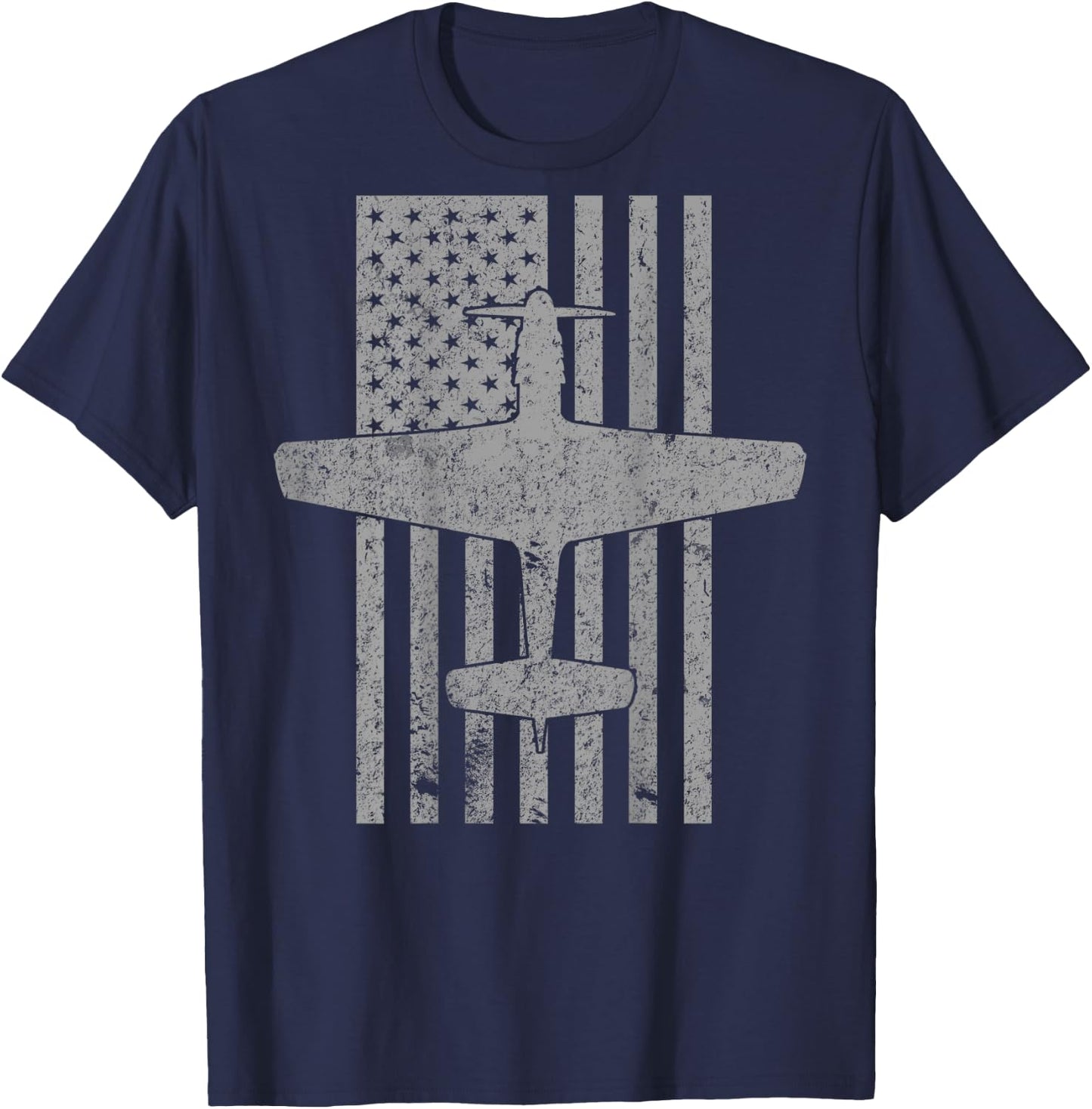 P-51 Mustang WWII Fighter Airplane Vintage Flag | BACK PRINT T-Shirt - T-Shirt | Navy