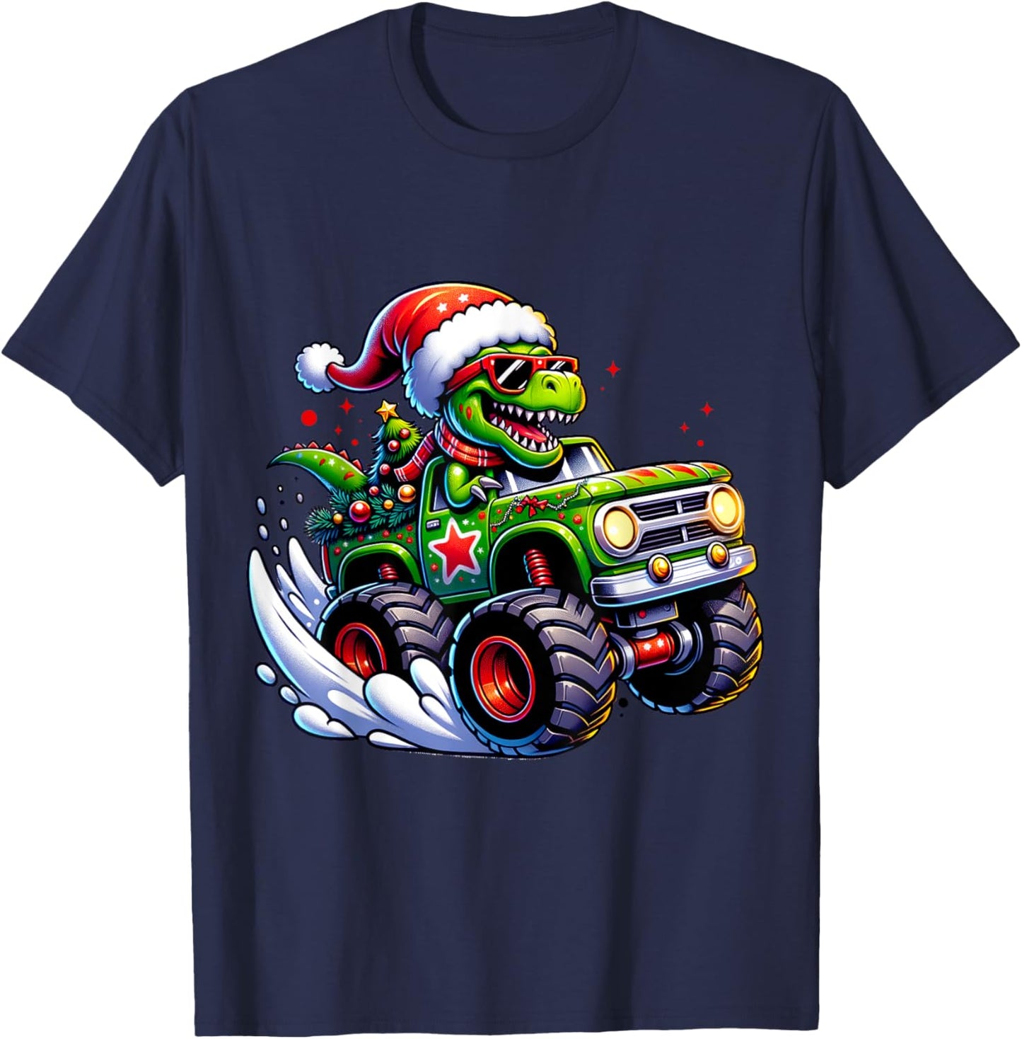 Christmas T Rex Monster Truck Boys Dinosaur Santa Xmas Funny T-Shirt - T-Shirt | Navy