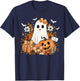 Retro Floral Ghost Cute Pumpkin Autumn Halloween Women Kids T-Shirt - T-Shirt | Navy