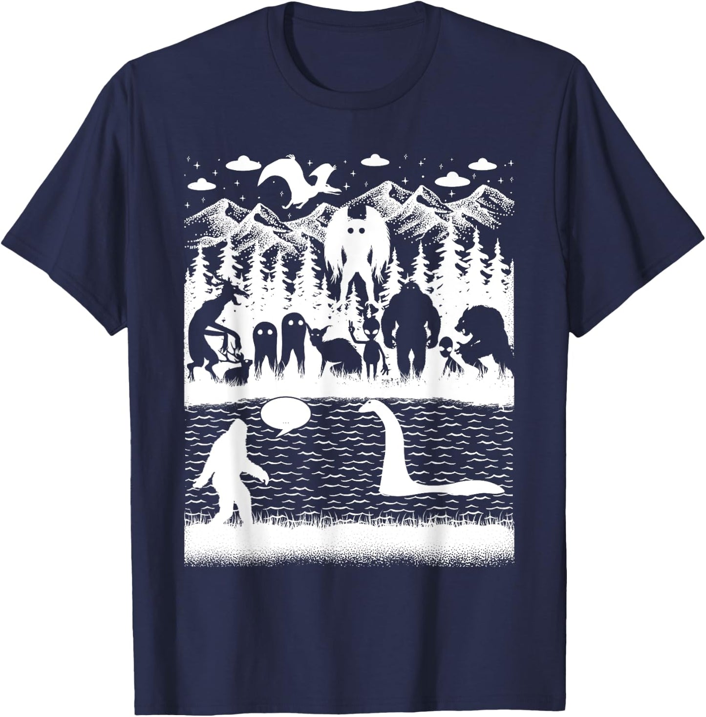 Bigfoot Loch Ness Monster Mothman And Aliens! Funny Cryptid T-Shirt - T-Shirt | Navy
