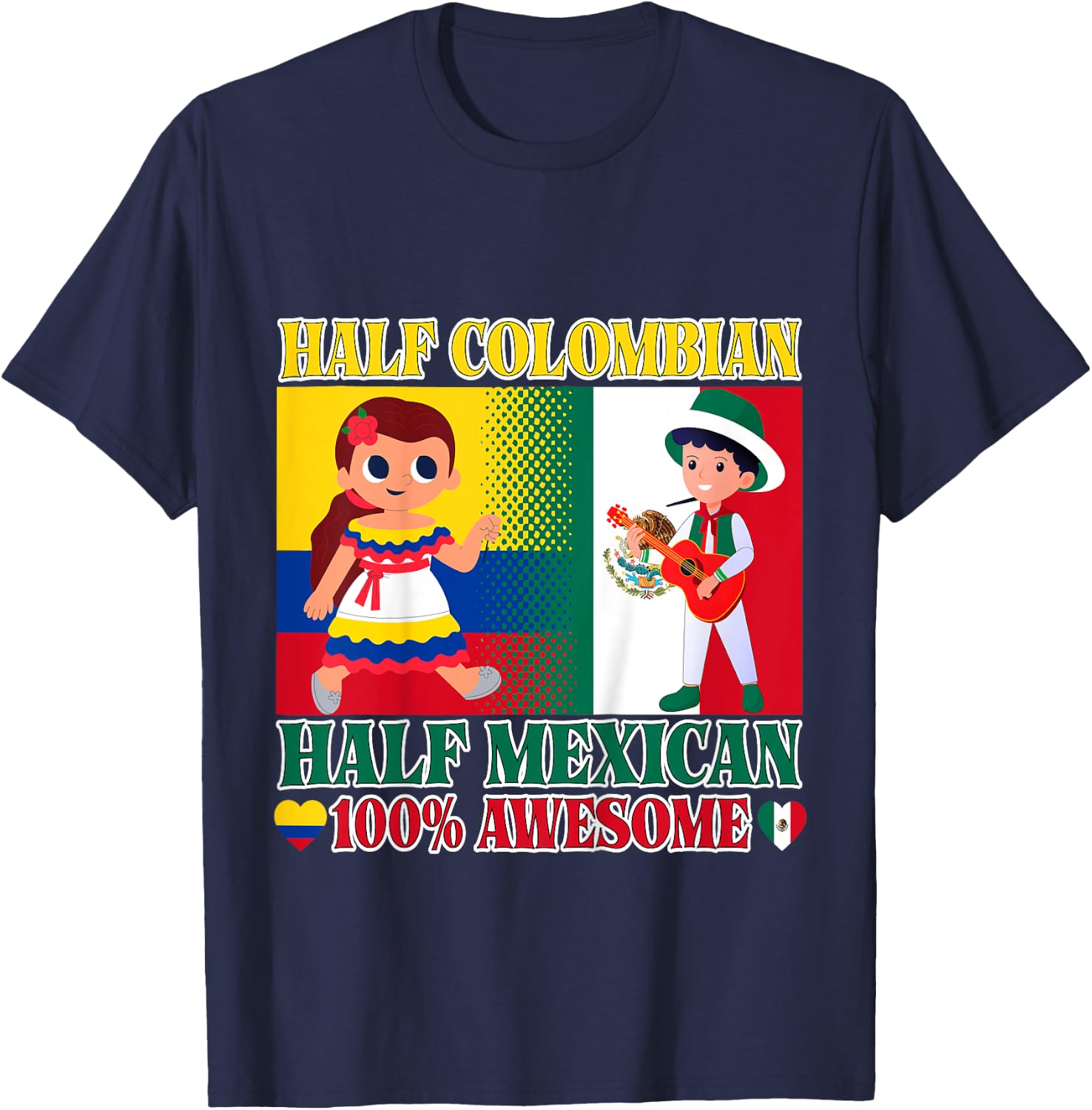 Kids Half Colombian Half Mexican Toddler Mexico Colombia Flag Boy T-Shirt - T-Shirt | Navy