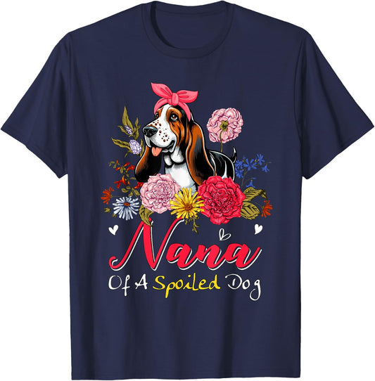 Nana Of A Spoiled Dog Mother's Day Basset Hound Bow Tie Men Women T-Shirt - T-Shirt | Navy