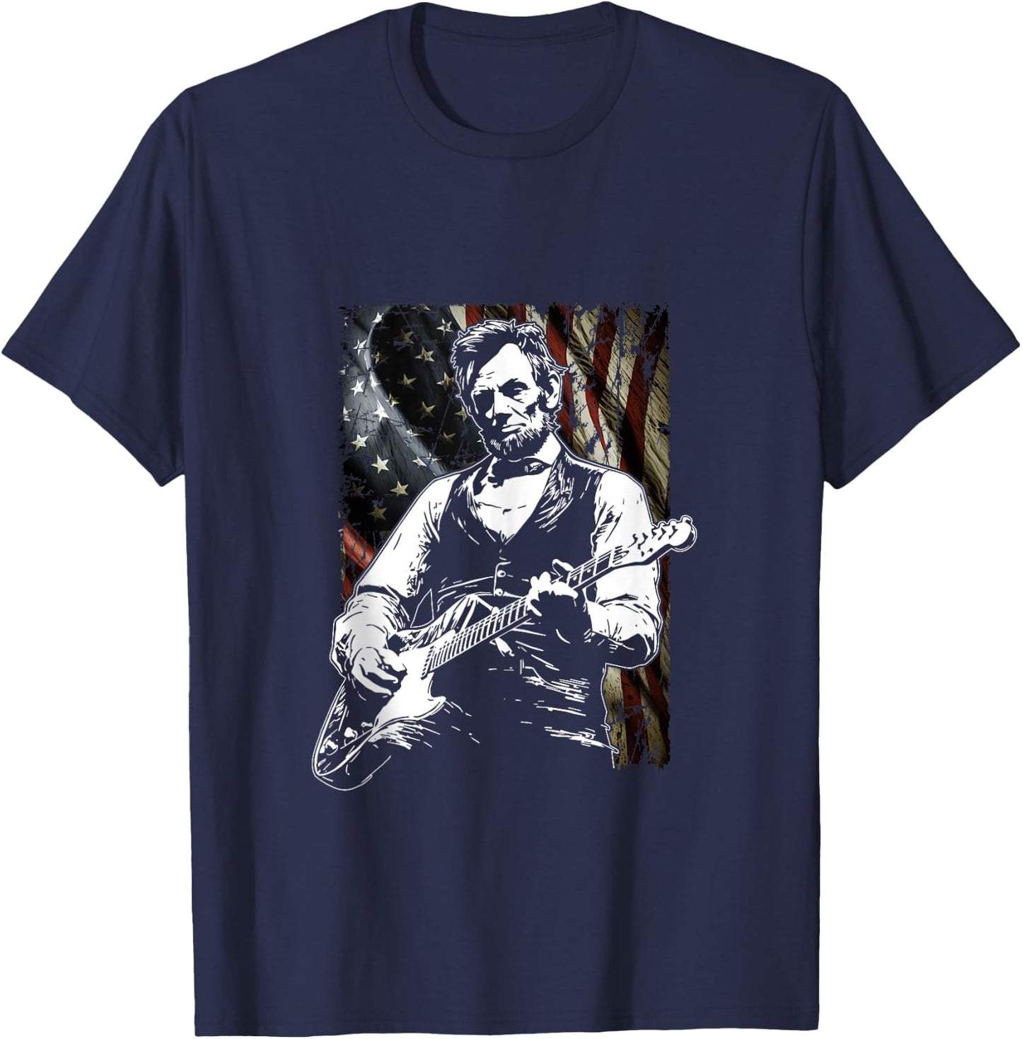 Abraham Lincoln Abe Lincoln Playing Guitar Retro Vintage T-Shirt - T-Shirt | Navy