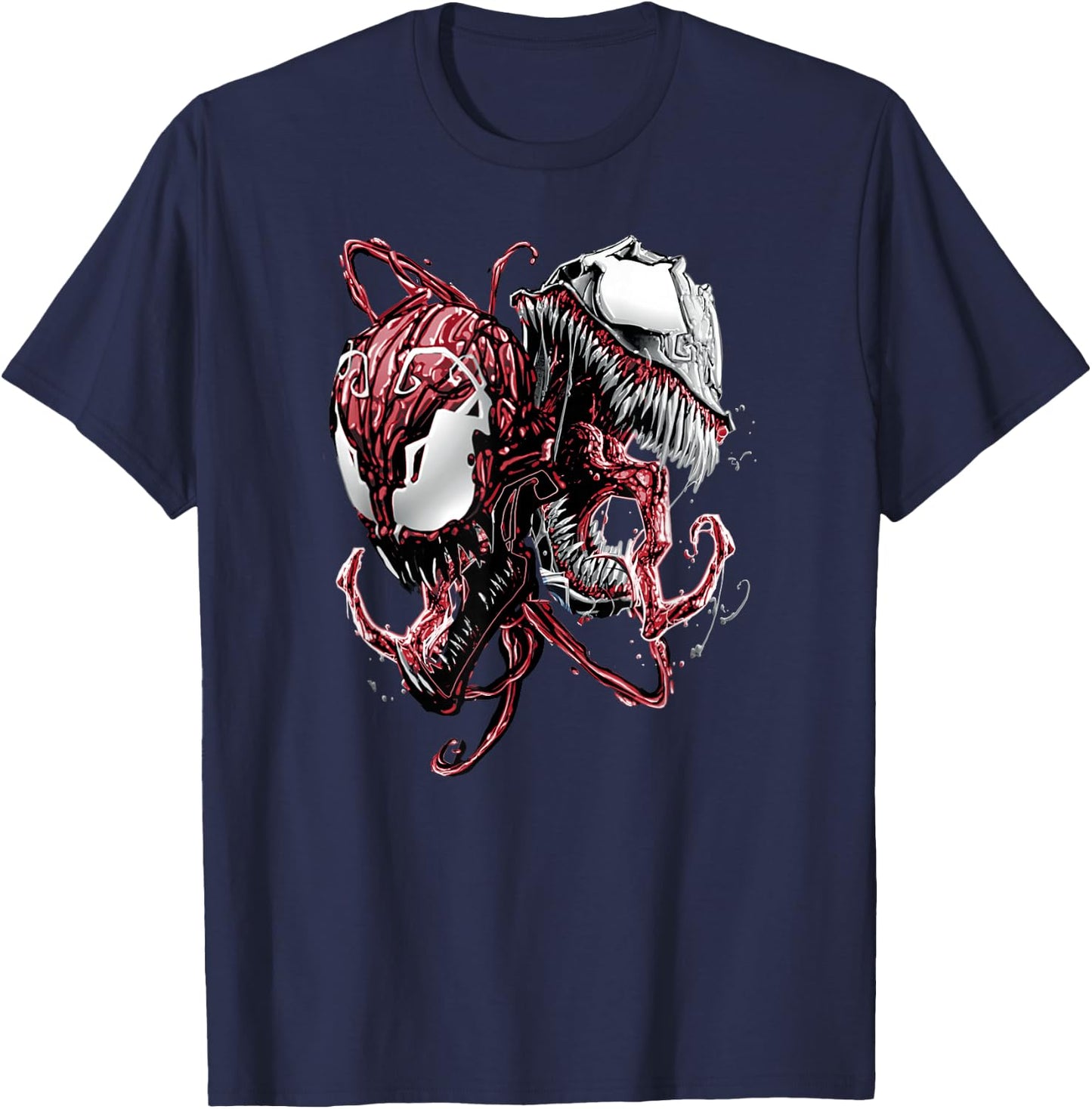 Marvel Comics Venom and Carnage Split Villain Portrait T-Shirt - T-Shirt | Navy