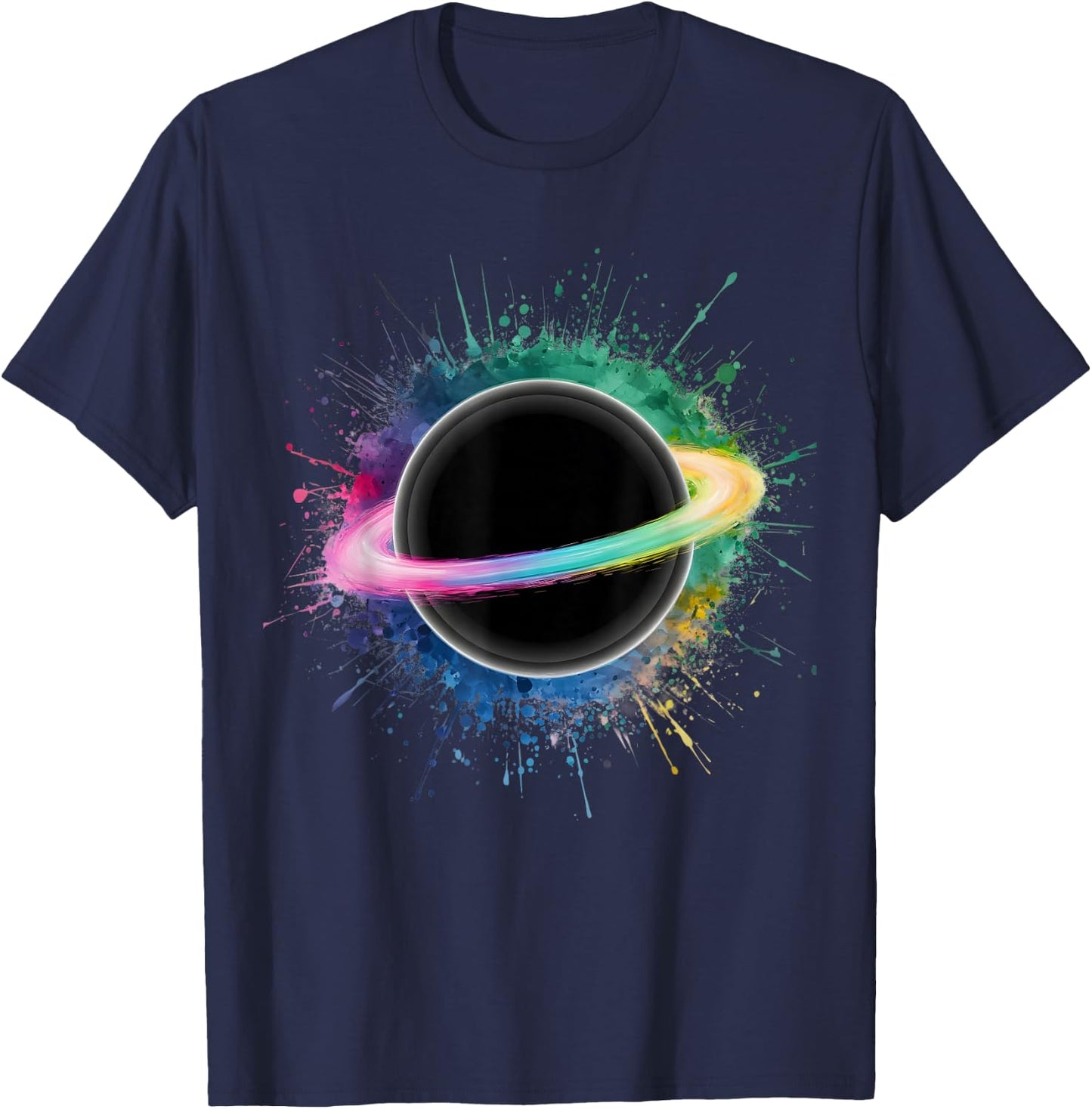 Astrophysics Men Woman Colorful Watercolor Black Hole T-Shirt - T-Shirt | Navy