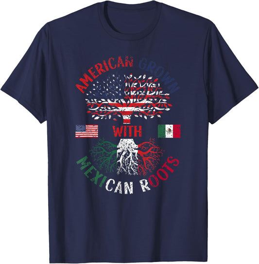 American Grown With Mexican Roots Mexico Us Mexican American T-Shirt - T-Shirt | Navy