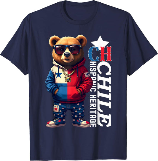 Funny Teddy Bear Chile Flag Hispanic Heritage Chilean Kids T-Shirt - T-Shirt | Navy