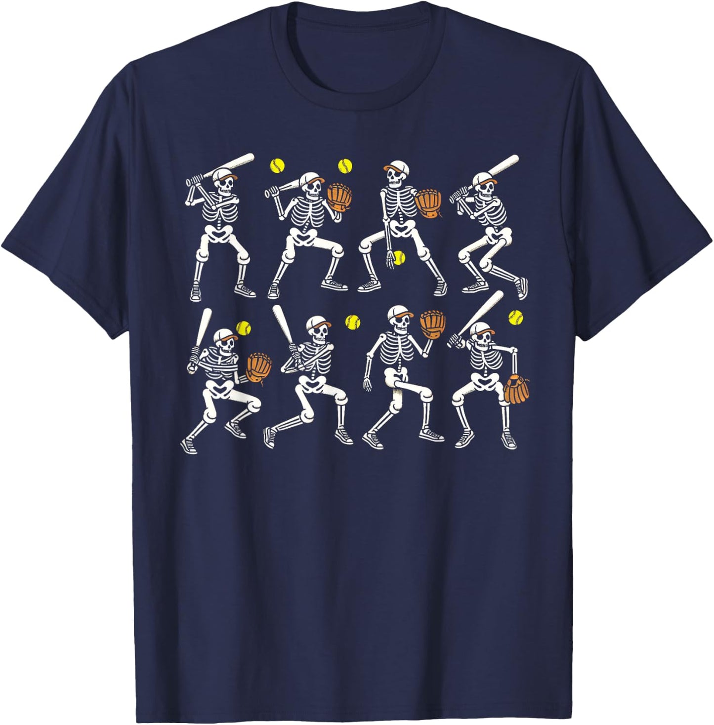 Funny Halloween Softball Skeletons Play Softball Boys Kids T-Shirt - T-Shirt | Navy