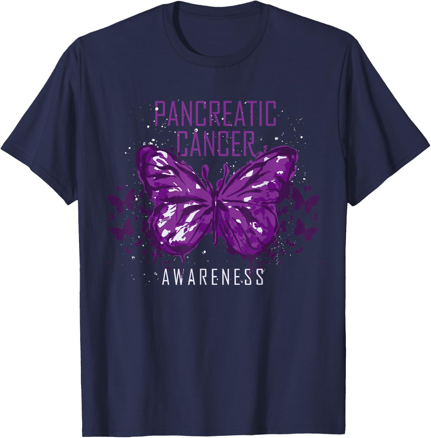 Insect Purple Ribbon Butterfly Pancreatic Cancer Awareness T-Shirt - T-Shirt | Navy