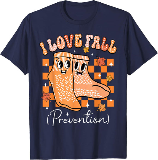 I Love Fall Prevention Nurse Fall Thanksgiving Autumn Socks T-Shirt - T-Shirt | Navy