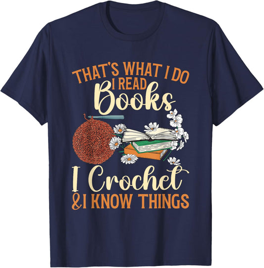 Crocheting Reading Books Crocheter Crochet T-Shirt - T-Shirt | Navy