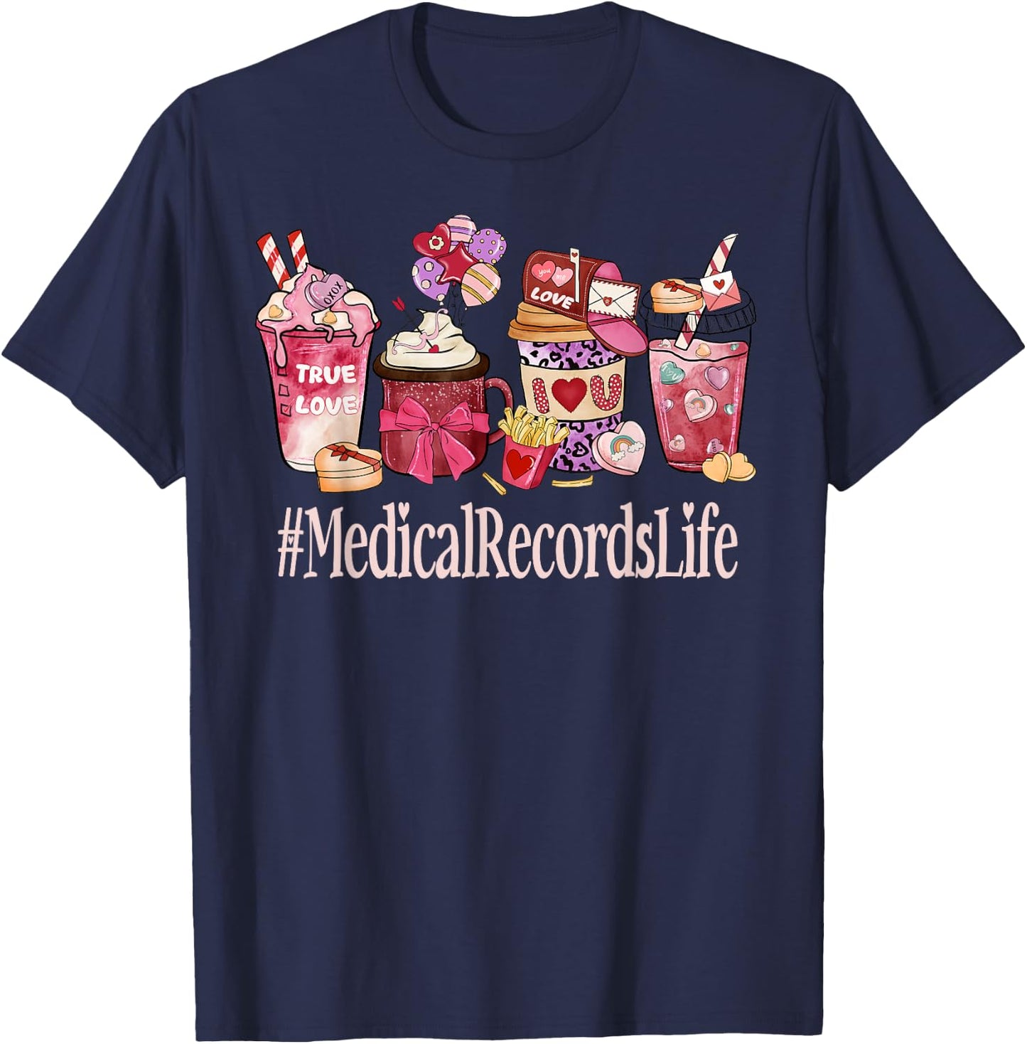 Medical Records Women Coffee Lovers Funny Valentine's Day T-Shirt - T-Shirt | Navy