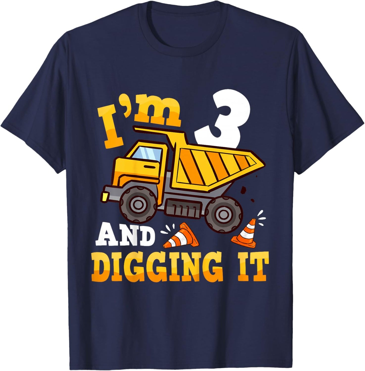 Kids 3 Year Old Boy Birthday Gifts 3rd Construction Birthday Boys T-Shirt - T-Shirt | Navy