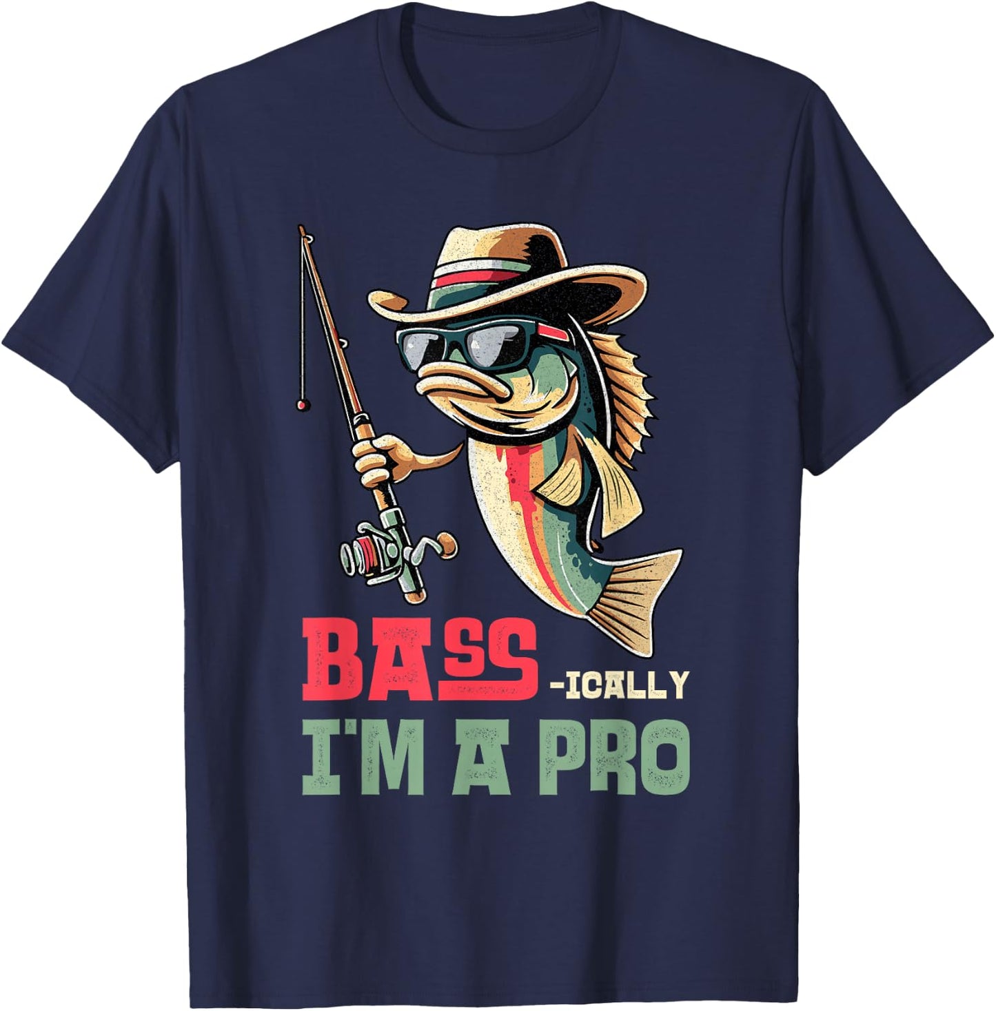Bass-ically, I'm a Pro Bass Funny Fishing Apparel Men Kids T-Shirt - T-Shirt | Navy