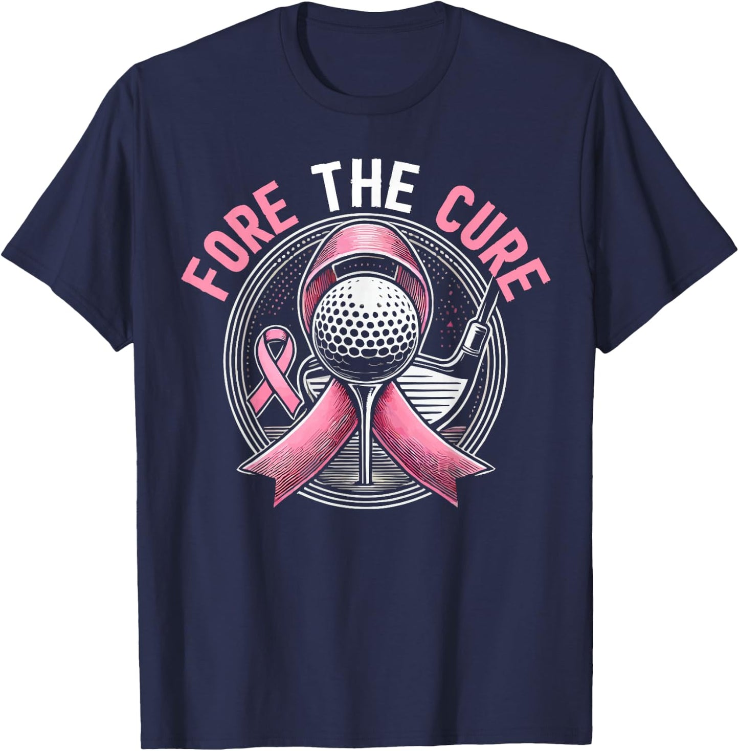 Golf Breast Cancer Awareness Month Golfer Pink Ribbon T-Shirt - T-Shirt | Navy