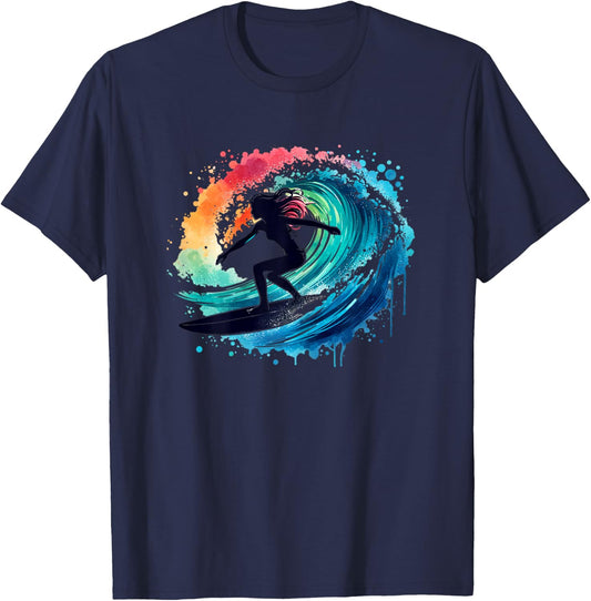 Surfing Surfboard Catch a Wave Girls Women Surfer Girl T-Shirt - T-Shirt | Navy