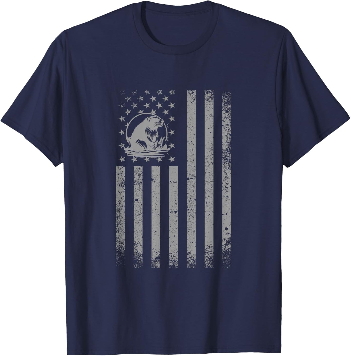 American Flag Beaver Shirt Men Women Animal Patriotic Beaver T-Shirt - T-Shirt | Navy