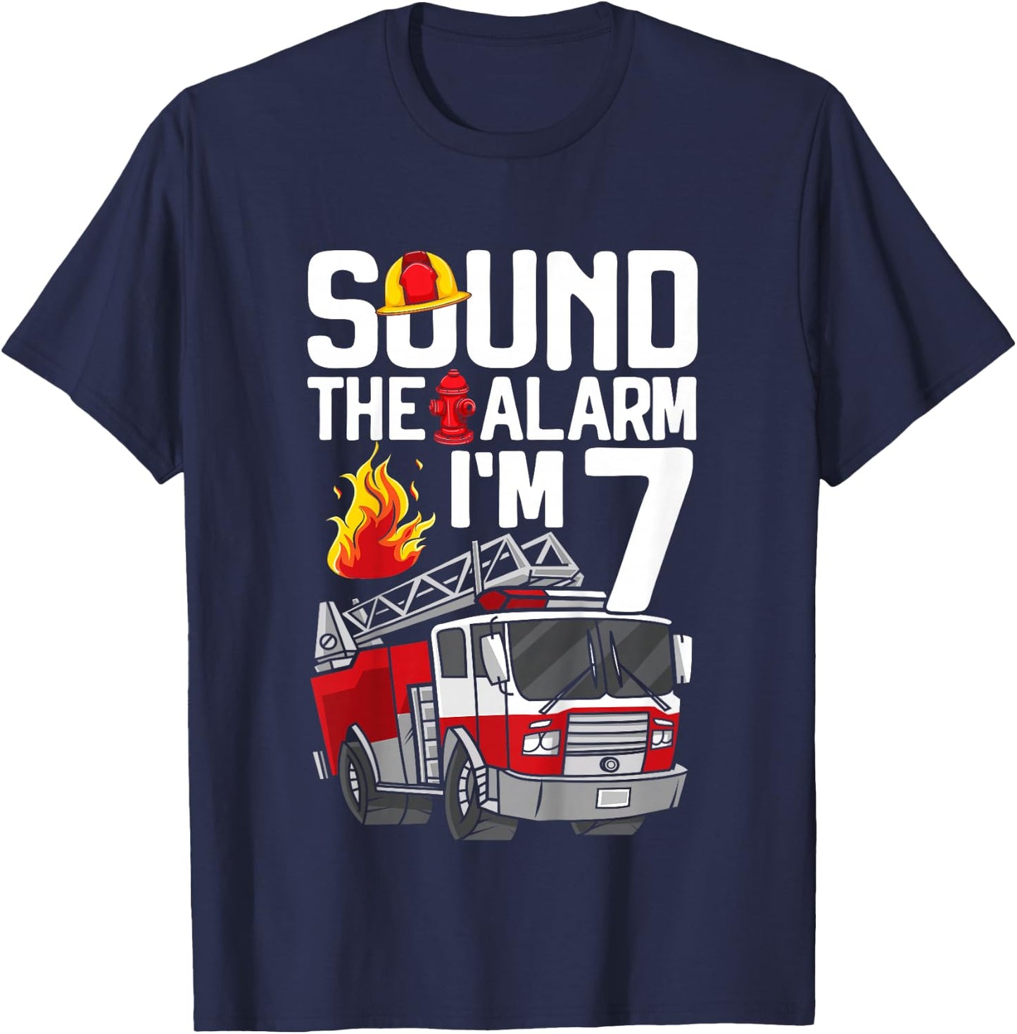 7 Years Old Firefighter 7th Birthday Boy Fire Truck Toddler T-Shirt - T-Shirt | Navy