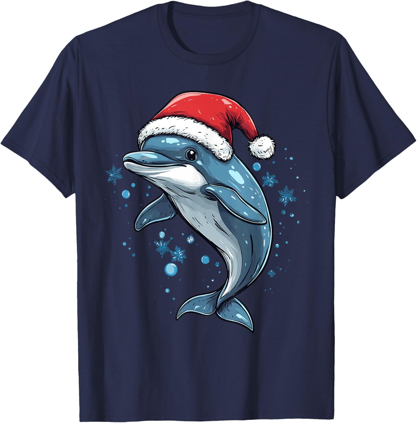 Funny Xmas Dolphin Lovers Christmas Pajama Dolphin Santa Hat T-Shirt - T-Shirt | Navy