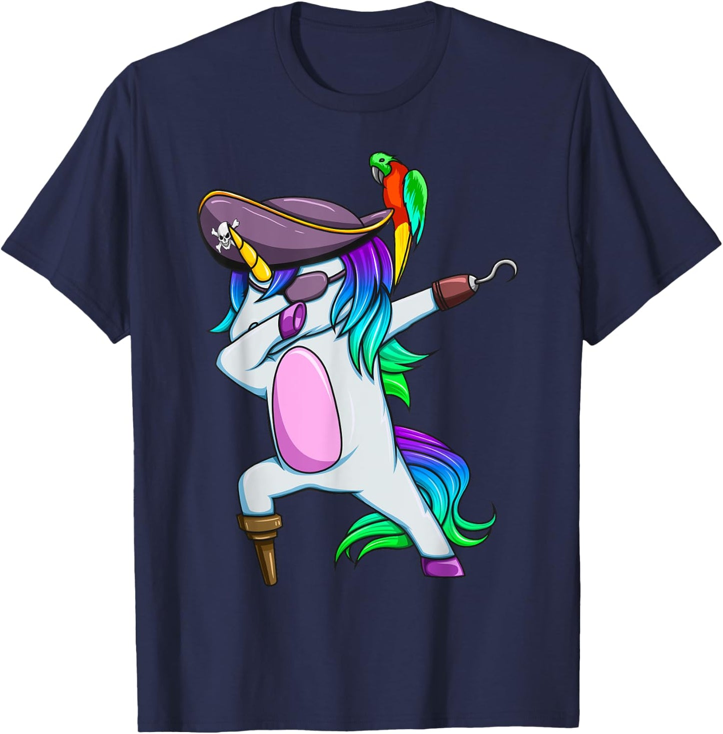 Dabbing Pirate Magical Rainbow Unicorn Funny Halloween T-Shirt - T-Shirt | Navy