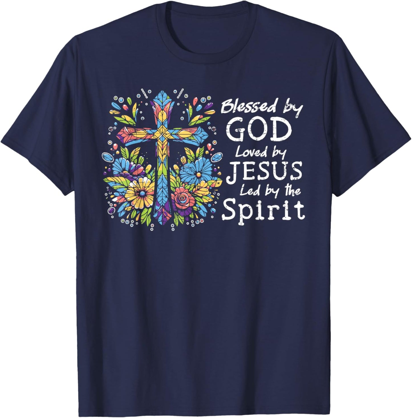 Blessed by God Loved by Jesus Christian Cute Butterfly T-Shirt - T-Shirt | Navy