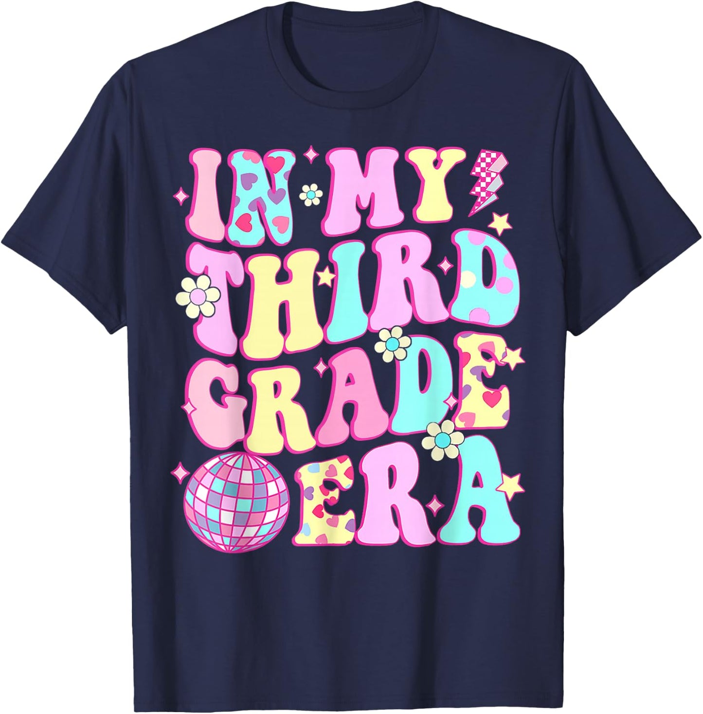 Retro Groovy Back To School In My Third Grade Era Girls Kids T-Shirt - T-Shirt | Navy
