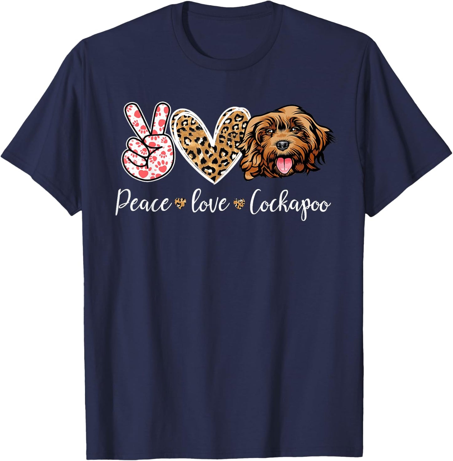 Funny Peace Love Cockapoo Dog Lover T-Shirt - T-Shirt | Navy
