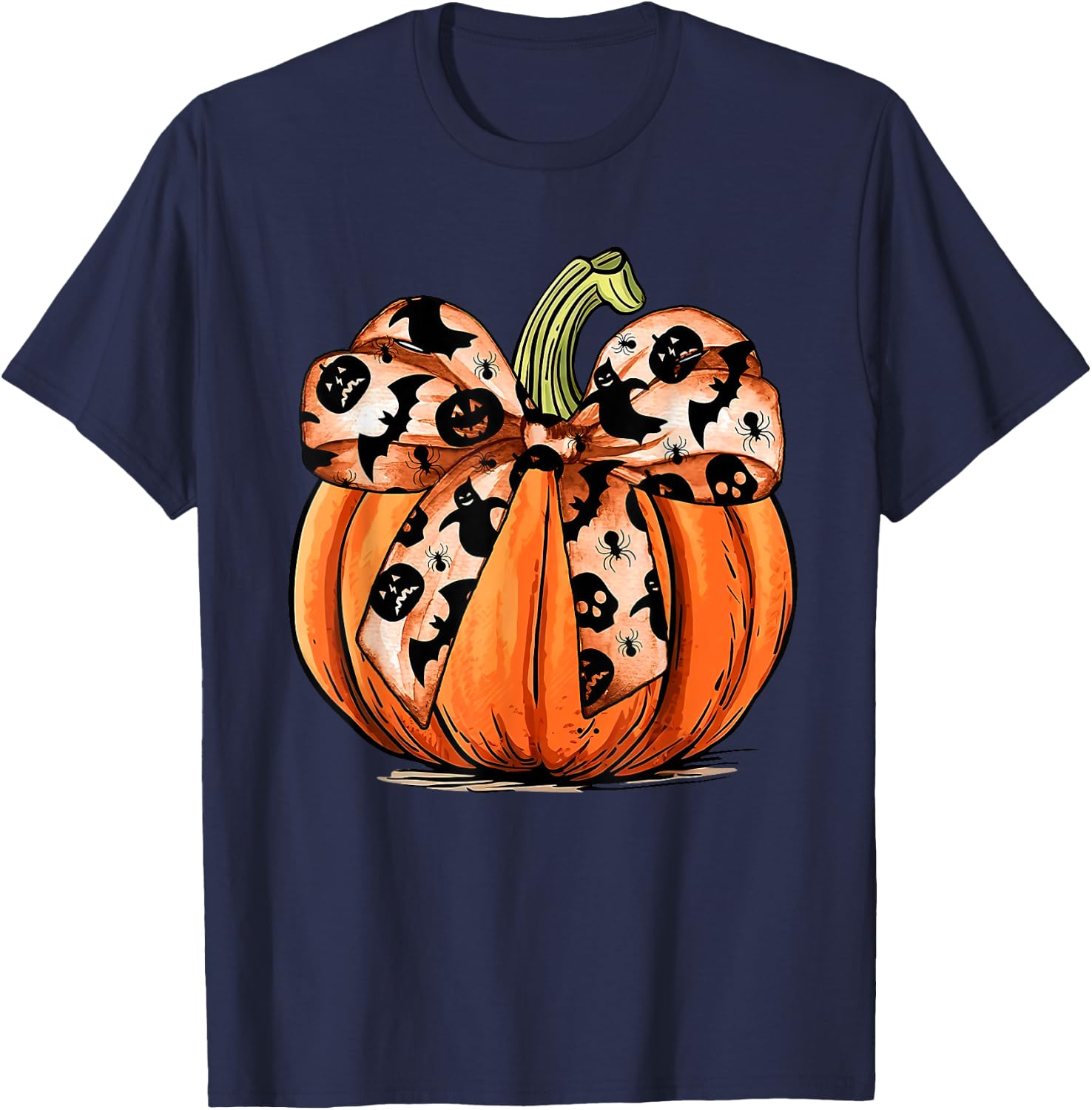 Coquette Bow Pumpkin Ghost Autumn Halloween Boujee Boo-jee T-Shirt - T-Shirt | Navy