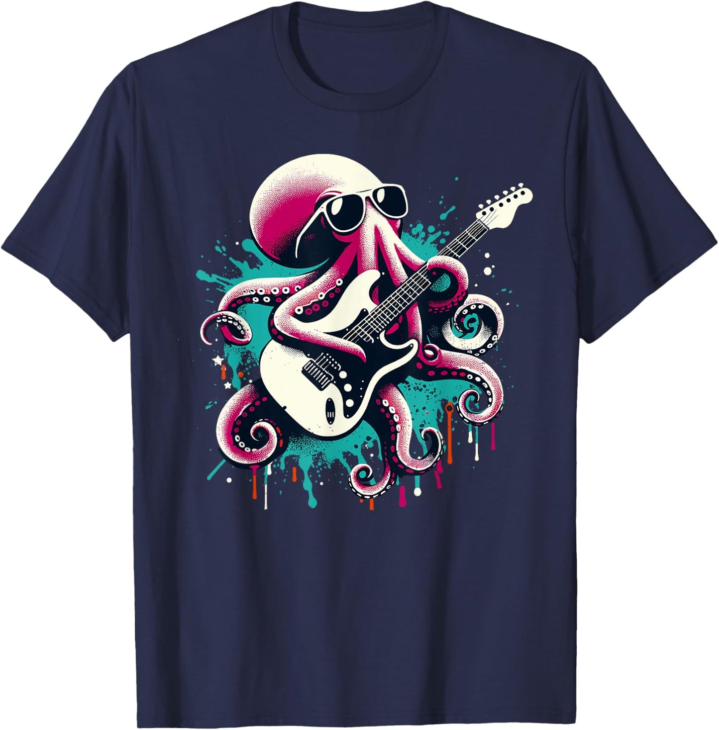 Guitar Octopus Novelty Rock Music Band Concert Funny Guitar T-Shirt - T-Shirt | Navy