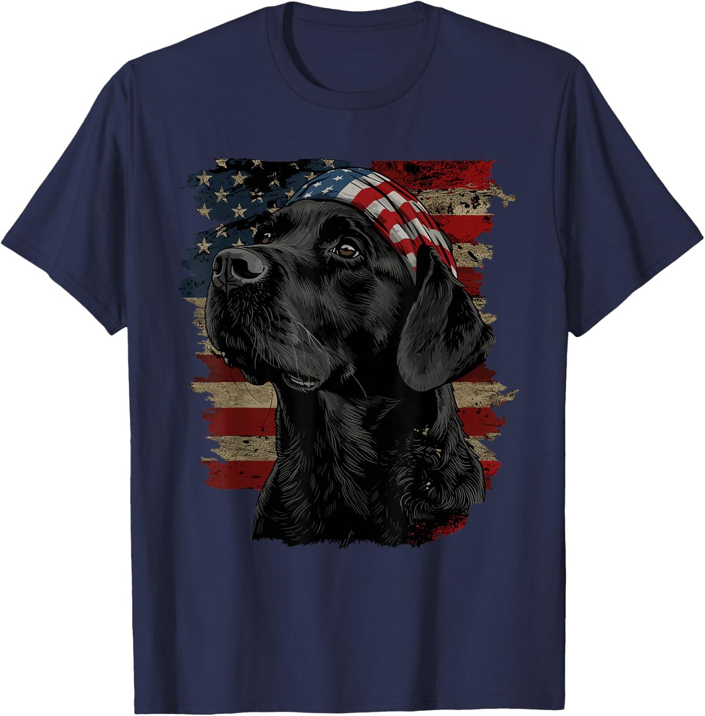 Black Labrador Patriotic Lab 4th of July USA American Flag T-Shirt - T-Shirt | Navy