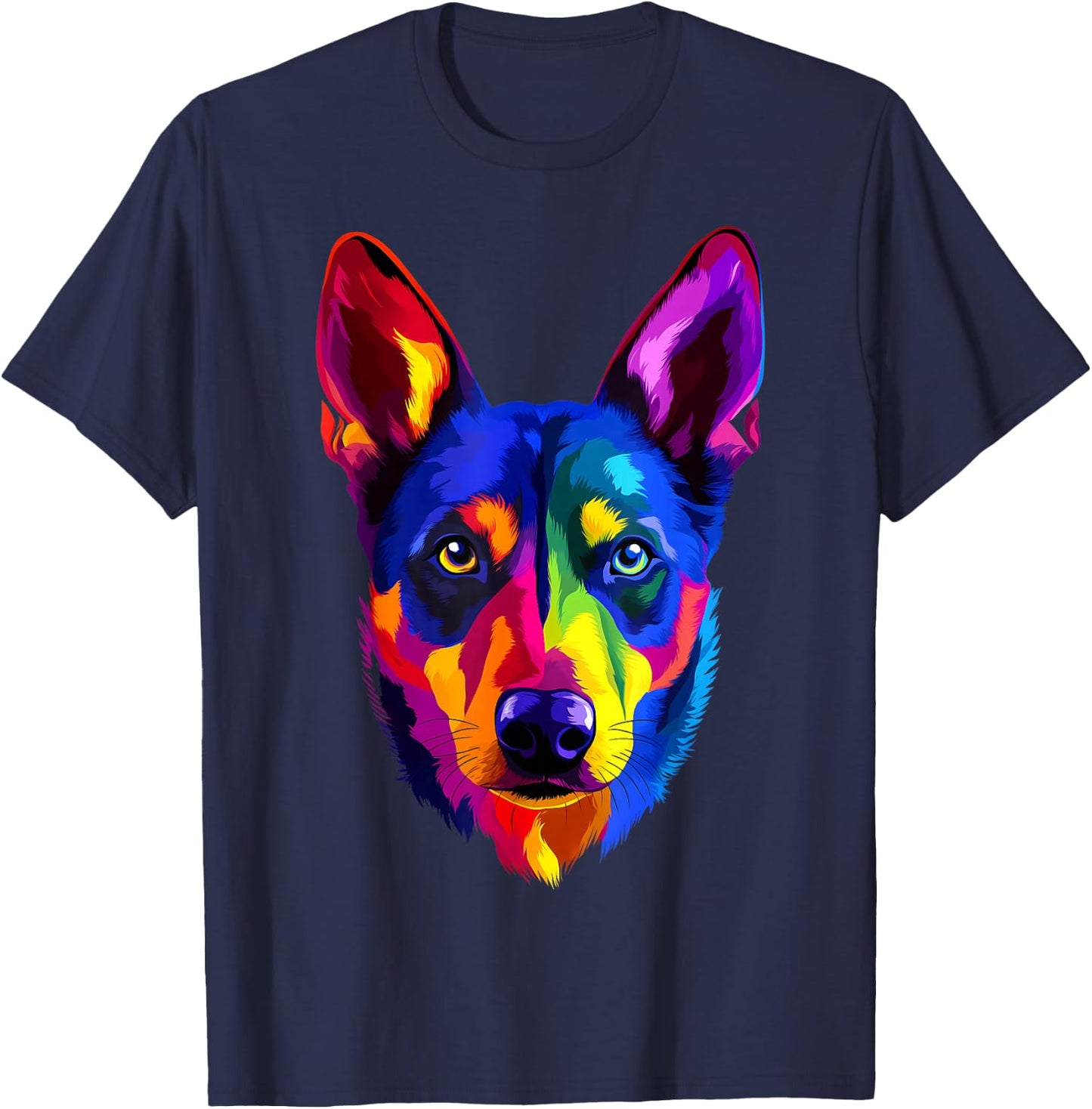 Colorful Australian Kelpie Lover Cute Puppy Men Women Black T-Shirt - T-Shirt | Navy