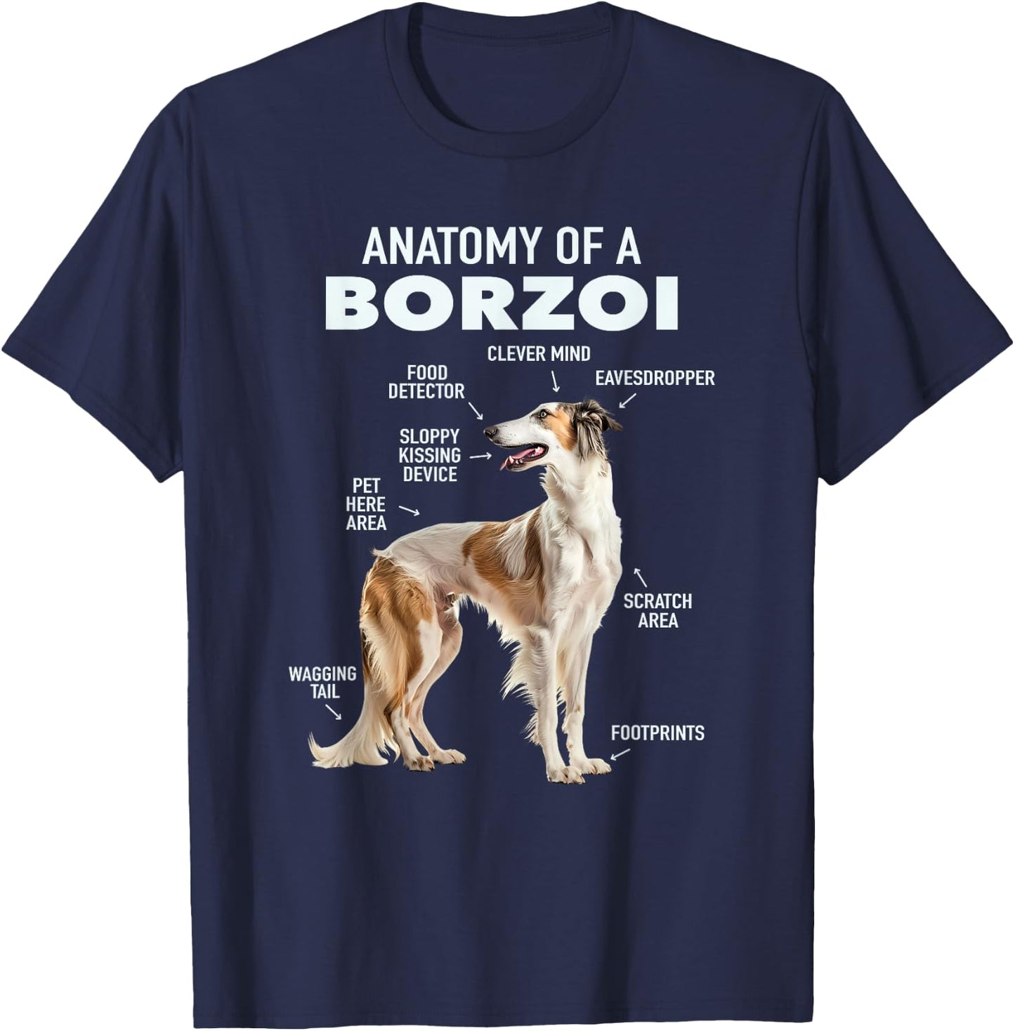 Anatomy Of A Borzoi T-Shirt - T-Shirt | Navy