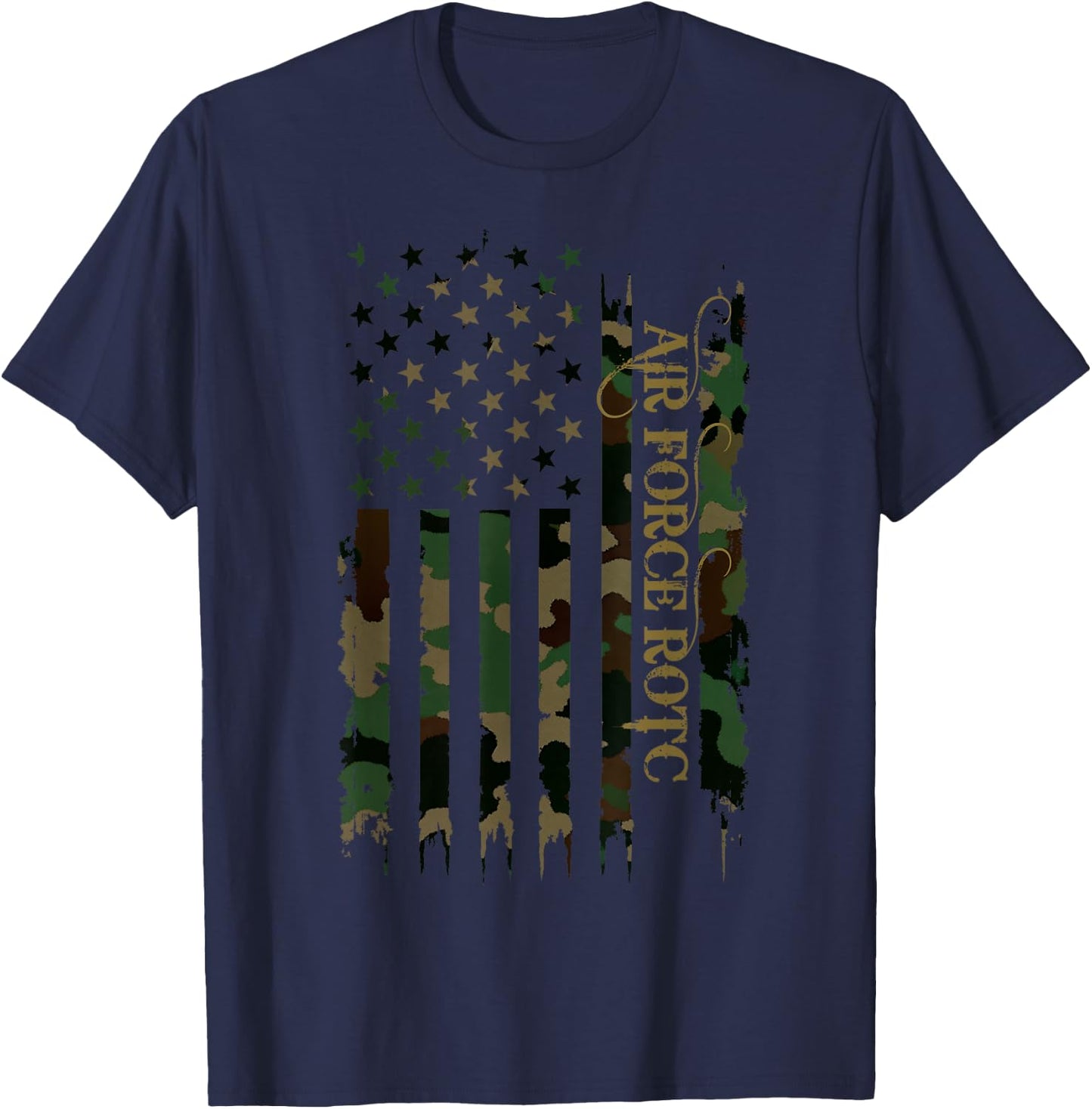 Air Force ROTC United States Distressed Camo w US Flag T-Shirt - T-Shirt | Navy