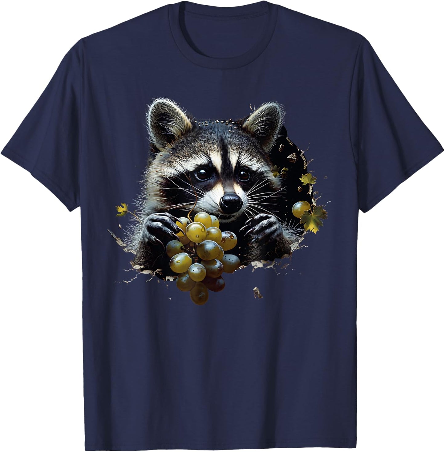 Funny Raccoon Tearing Through Grapes T-Shirt - T-Shirt | Navy