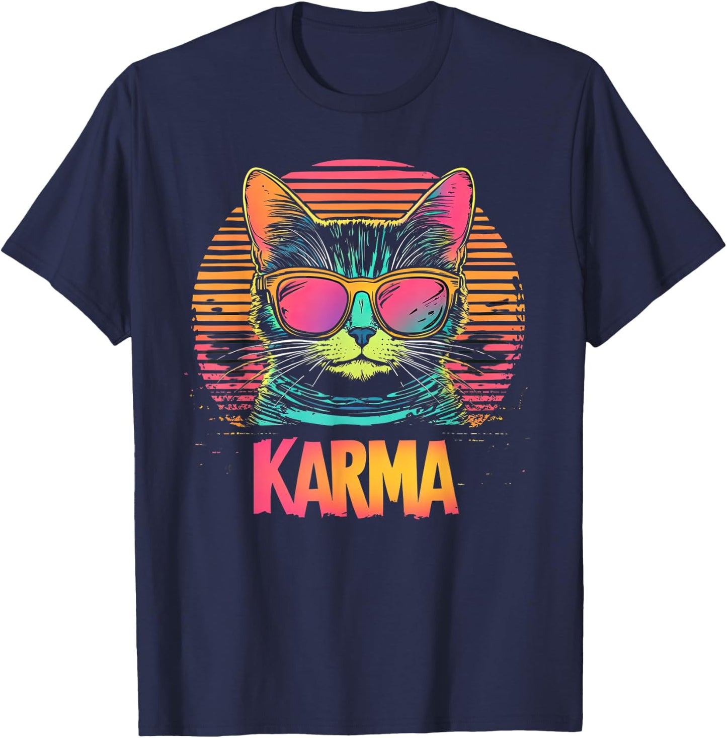 Vintage Cat Karma lovers For Teens Girls Women Men T-Shirt - T-Shirt | Navy