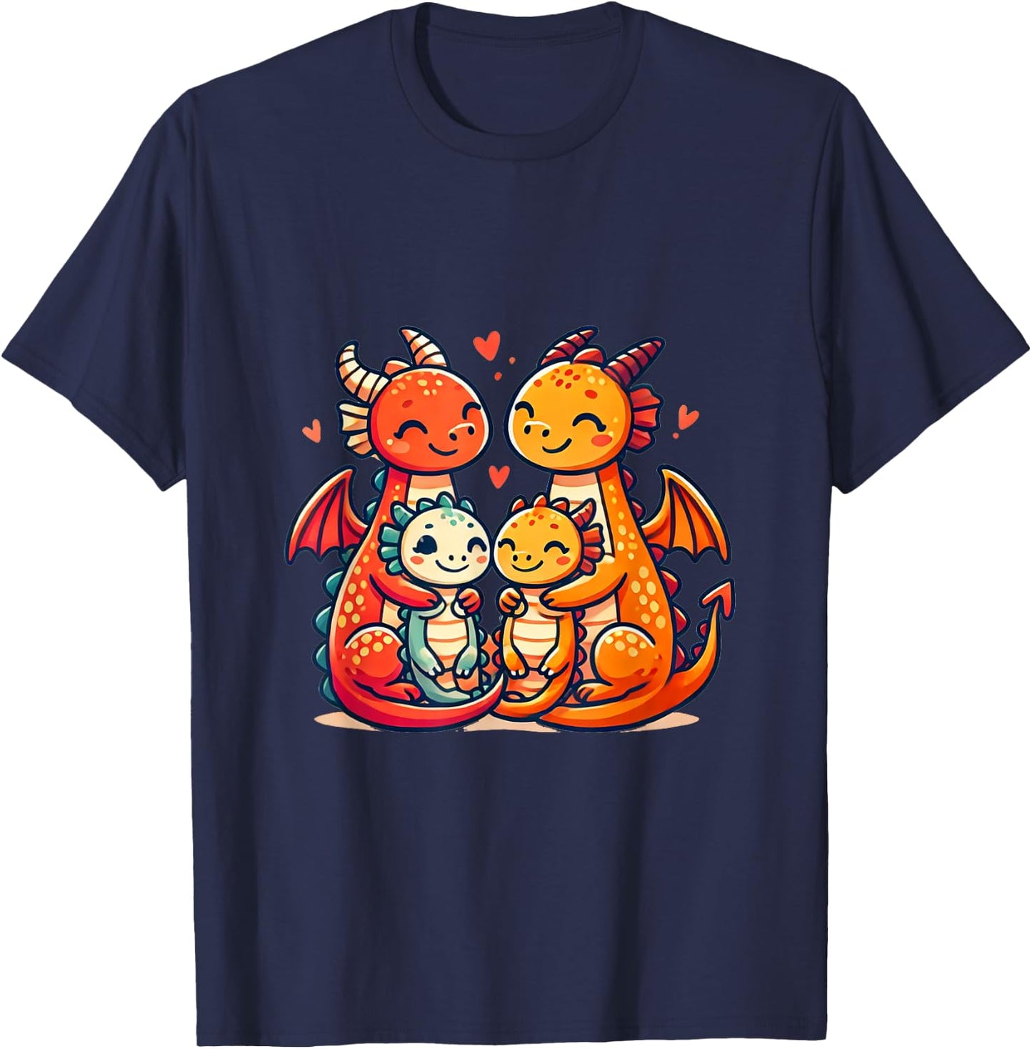 Loving Dragon Family Mother And Father With Two Children T-Shirt - T-Shirt | Navy