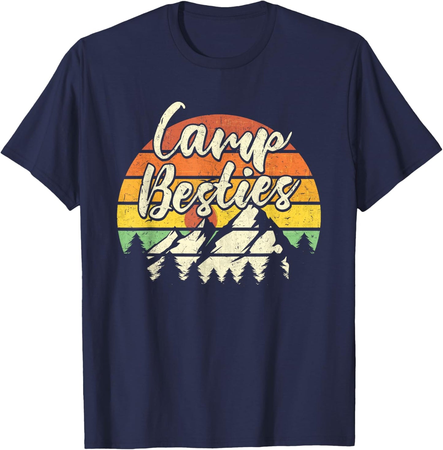 Camp Besties Outdoor Sunset Best Friend Matching Camping T-Shirt - T-Shirt | Navy