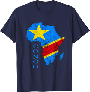 Congo Africa Map Outline Congolese Flag Congo Travel T-Shirt - T-Shirt | Navy