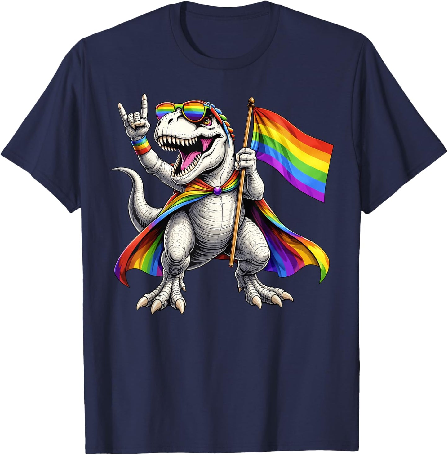 Rainbow Dinosaur Pride LGBT Flag Colorful Men Women Kid T-Shirt - T-Shirt | Navy