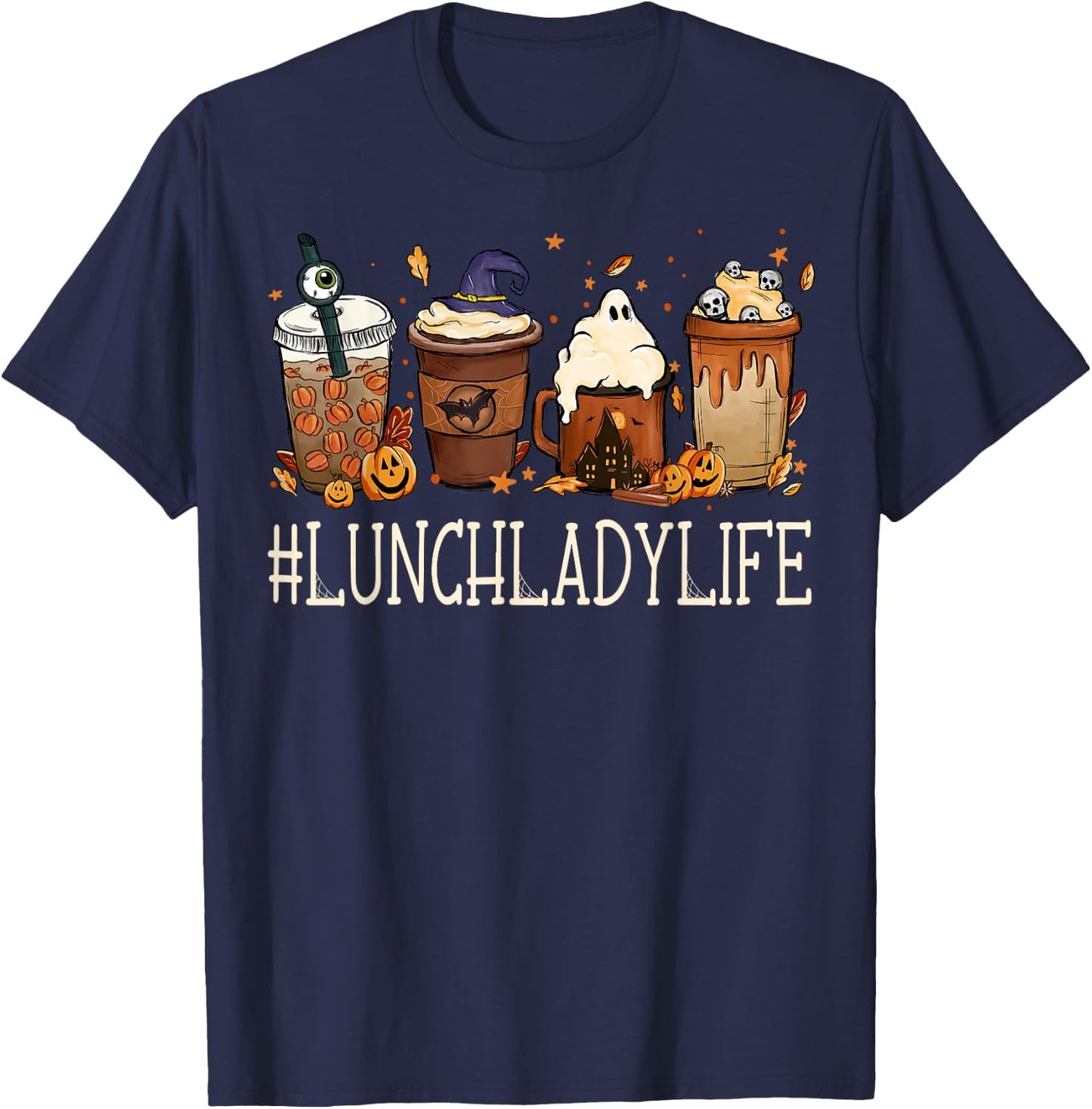 Lunch Lady Horror Coffee Spooky Halloween Pumpkin Autumn T-Shirt - T-Shirt | Navy