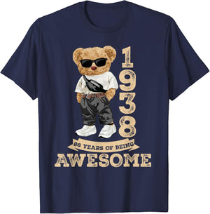 Awesome Since 1938 Retro Men Women 86th Birthday Gifts Funny T-Shirt - T-Shirt | Navy