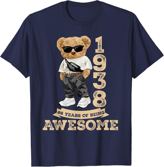 Awesome Since 1938 Retro Men Women 86th Birthday Gifts Funny T-Shirt - T-Shirt | Navy