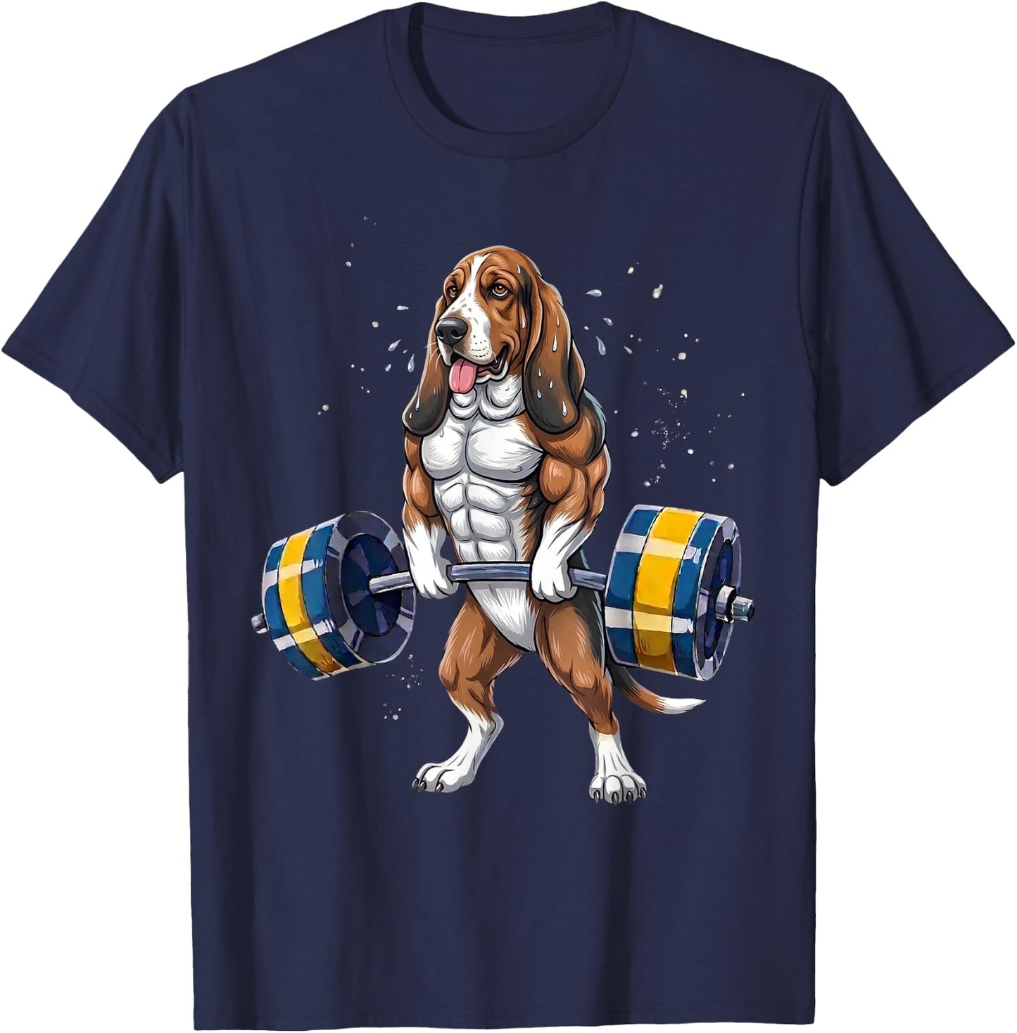 Funny Basset Hound Lifting Weights Gym Workout Dog T-Shirt - T-Shirt | Navy