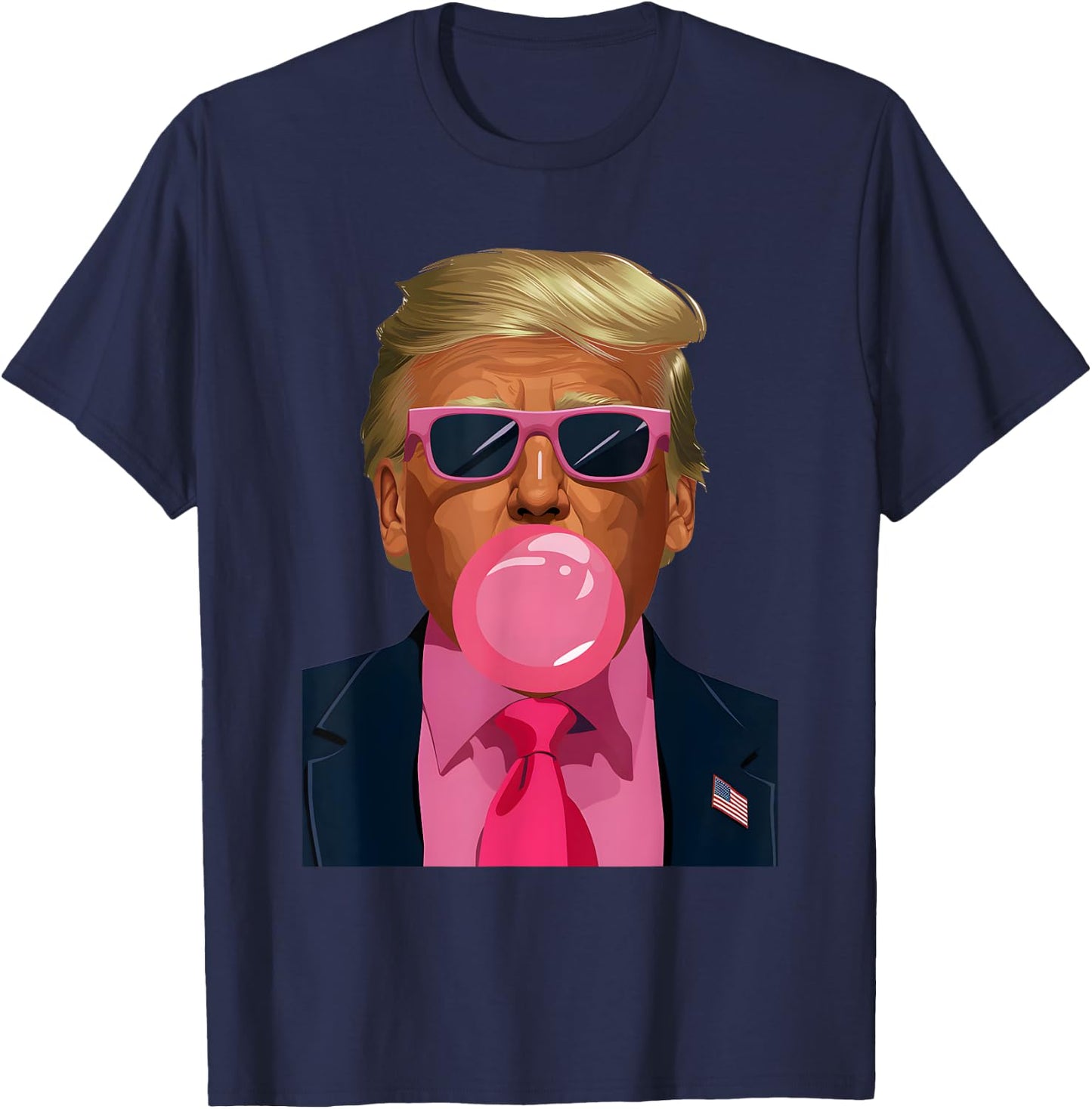 Pink Sunglasses Trump Bubble Gum 2024 Vote President Funny T-Shirt - T-Shirt | Navy