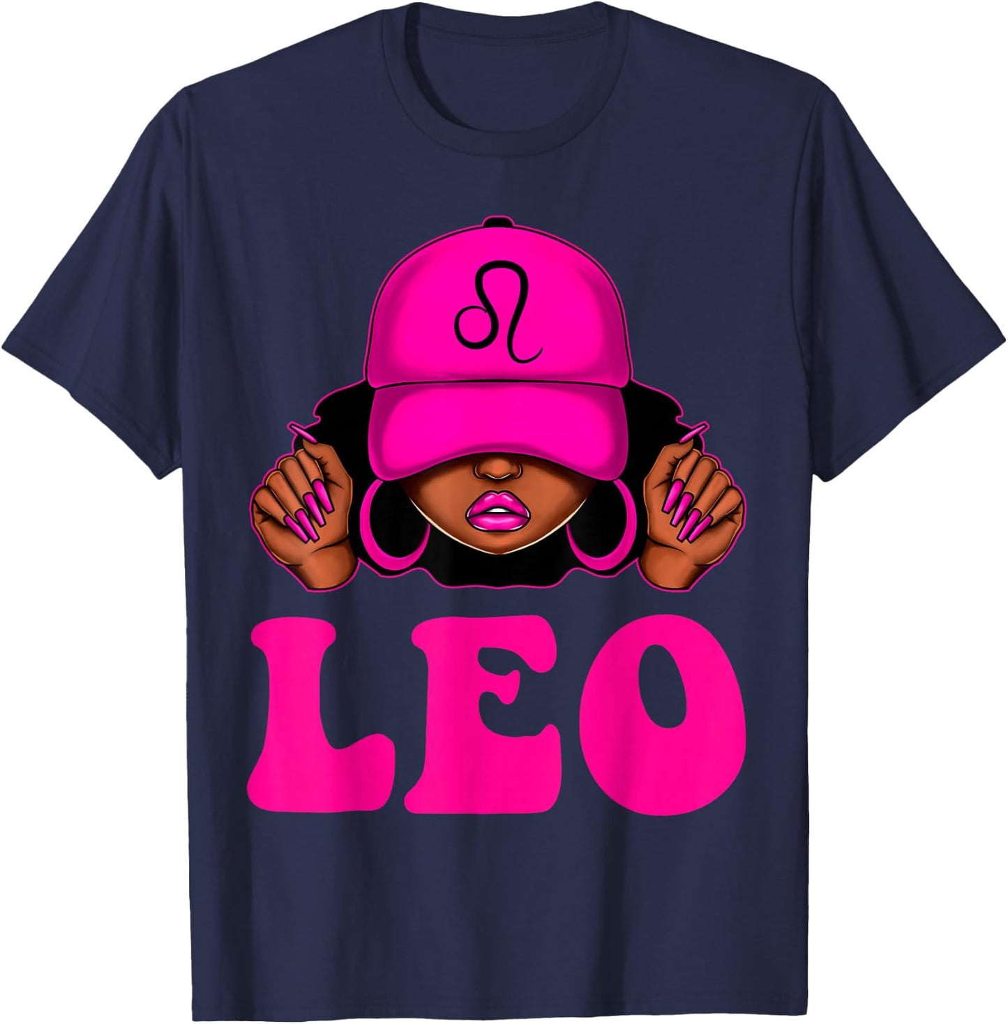 Leo Queen Sassy Black Woman Afro Girl Zodiac Birthday T-Shirt - T-Shirt | Navy