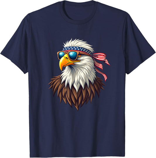 Patriotic Eagle Graphic - Retro American Flag Design T-Shirt - T-Shirt | Navy