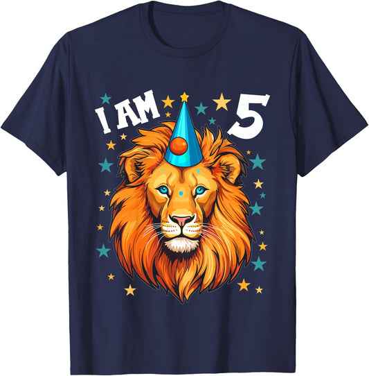 5 Years old Boy and Girl Lions 5th birthday Lion T-Shirt - T-Shirt | Navy