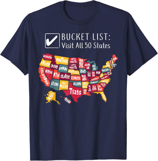 Bucket List: Visit All 50 States - Momento T-Shirt - T-Shirt | Navy
