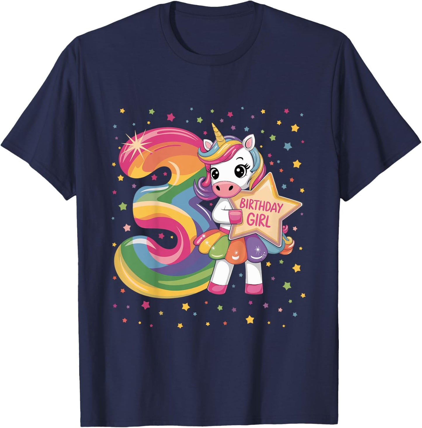 3 Year Old Unicorn 3nd Birthday Girl T-Shirt - T-Shirt | Navy