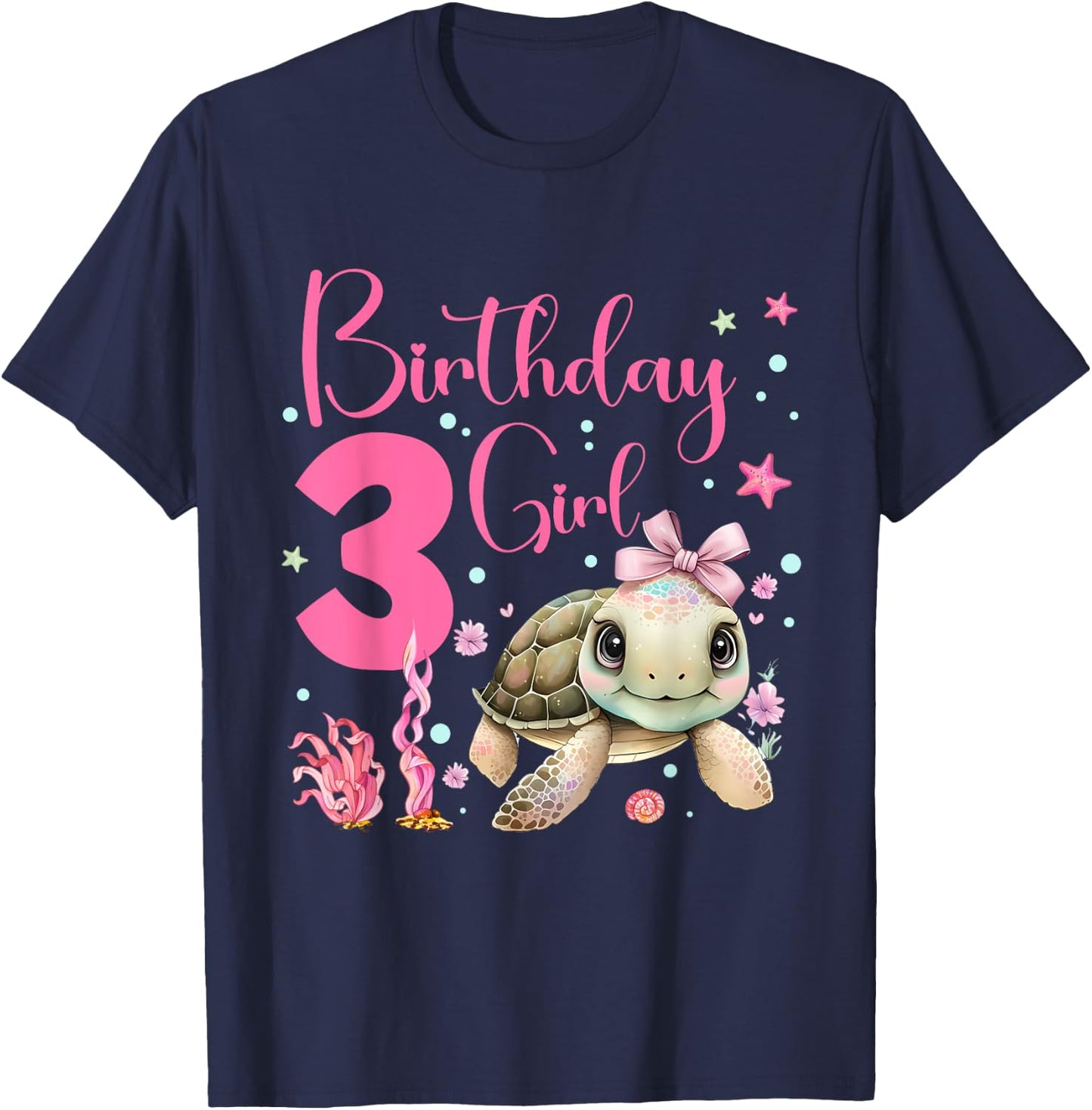 Sea Turtle Kids 3rd Birthday Ocean Party Theme Under The Sea T-Shirt - T-Shirt | Navy